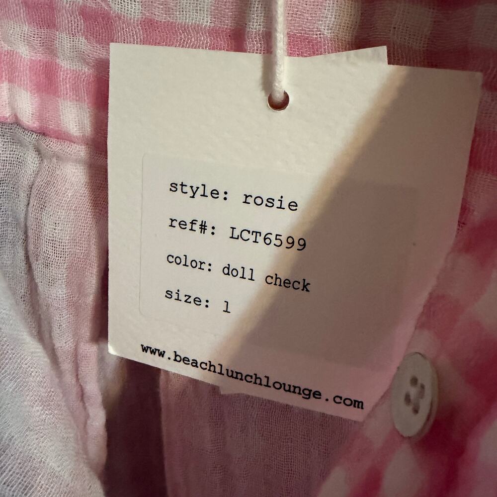 BeachLunchLounge Rose Pink Plaid Gauze Tie Front Shirt NWT Large - Picture 6 of 11